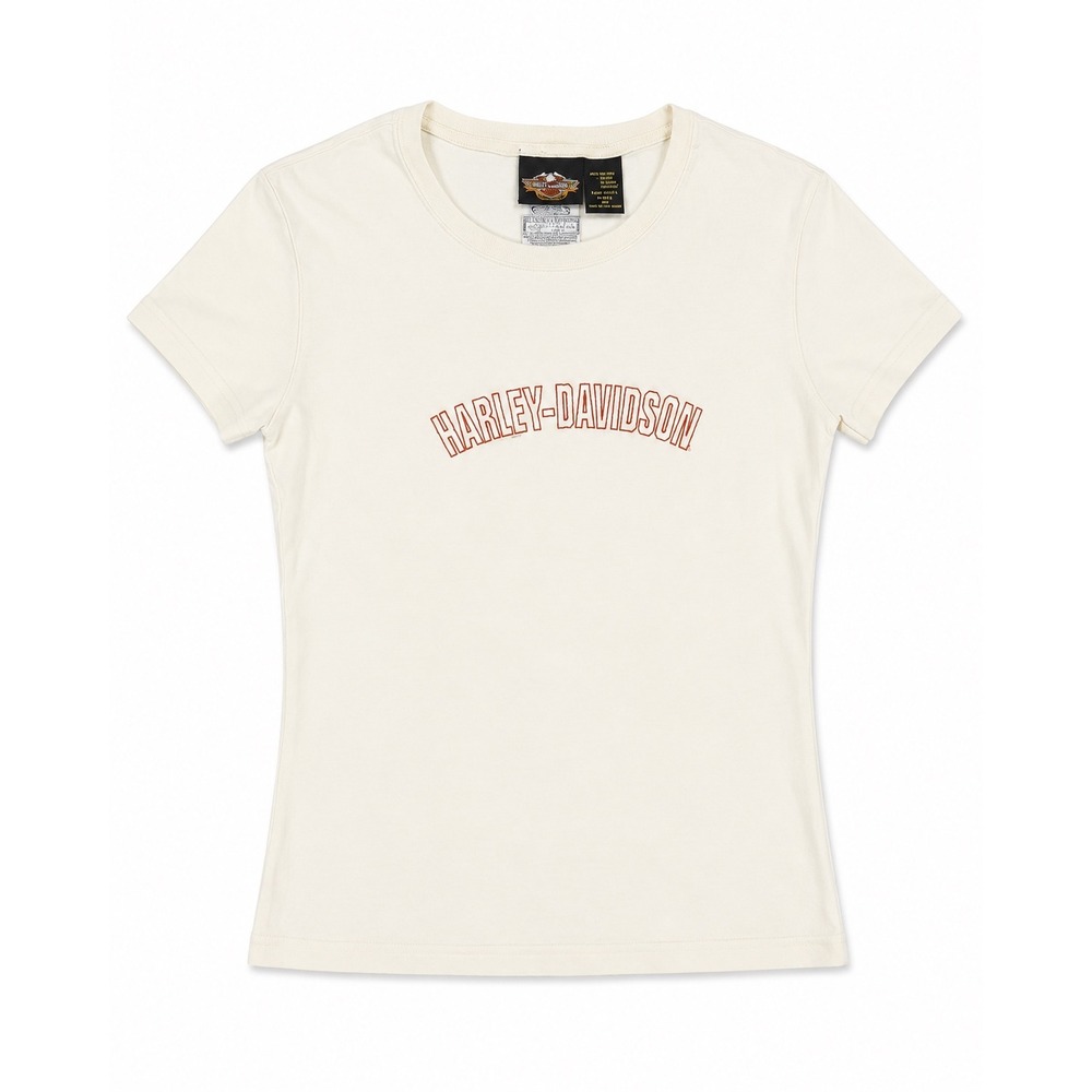 Harley-Davidson Womens Cream Graphic T-Shirt Arched Logo Made in USA Size M